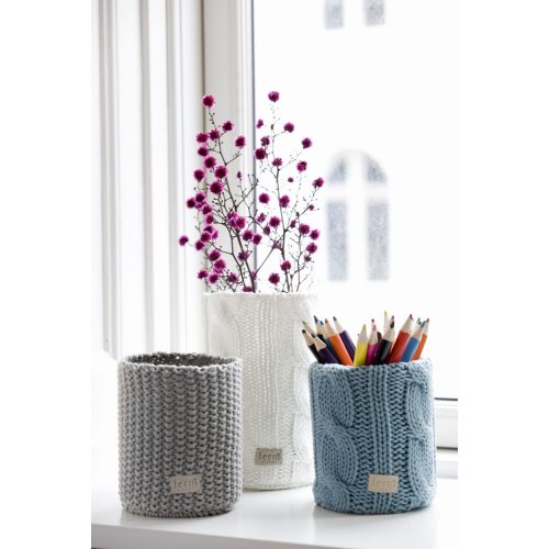 Pot à crayons en tricot torsadé - Blanc